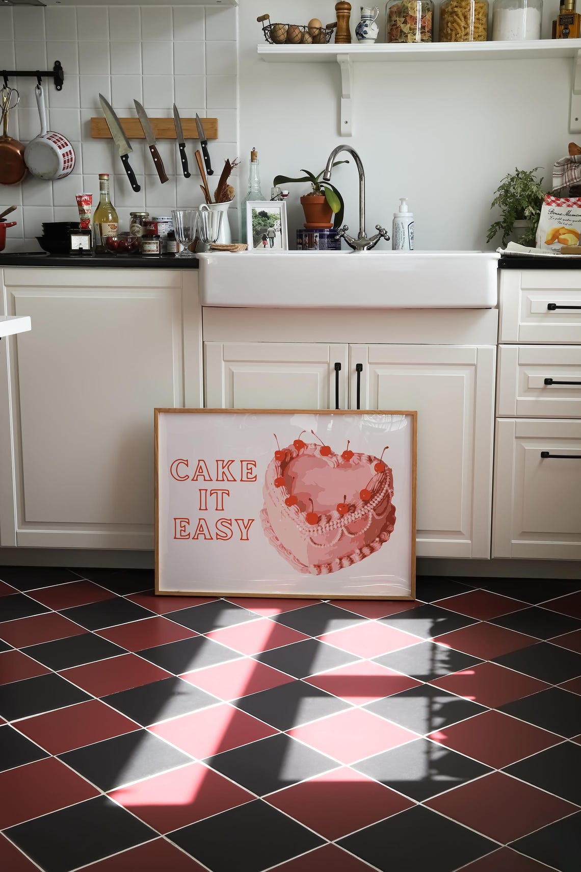 Cake It Easy Pink Heart Cherry Cake Girly Retro Kitchen Poster - Image 3