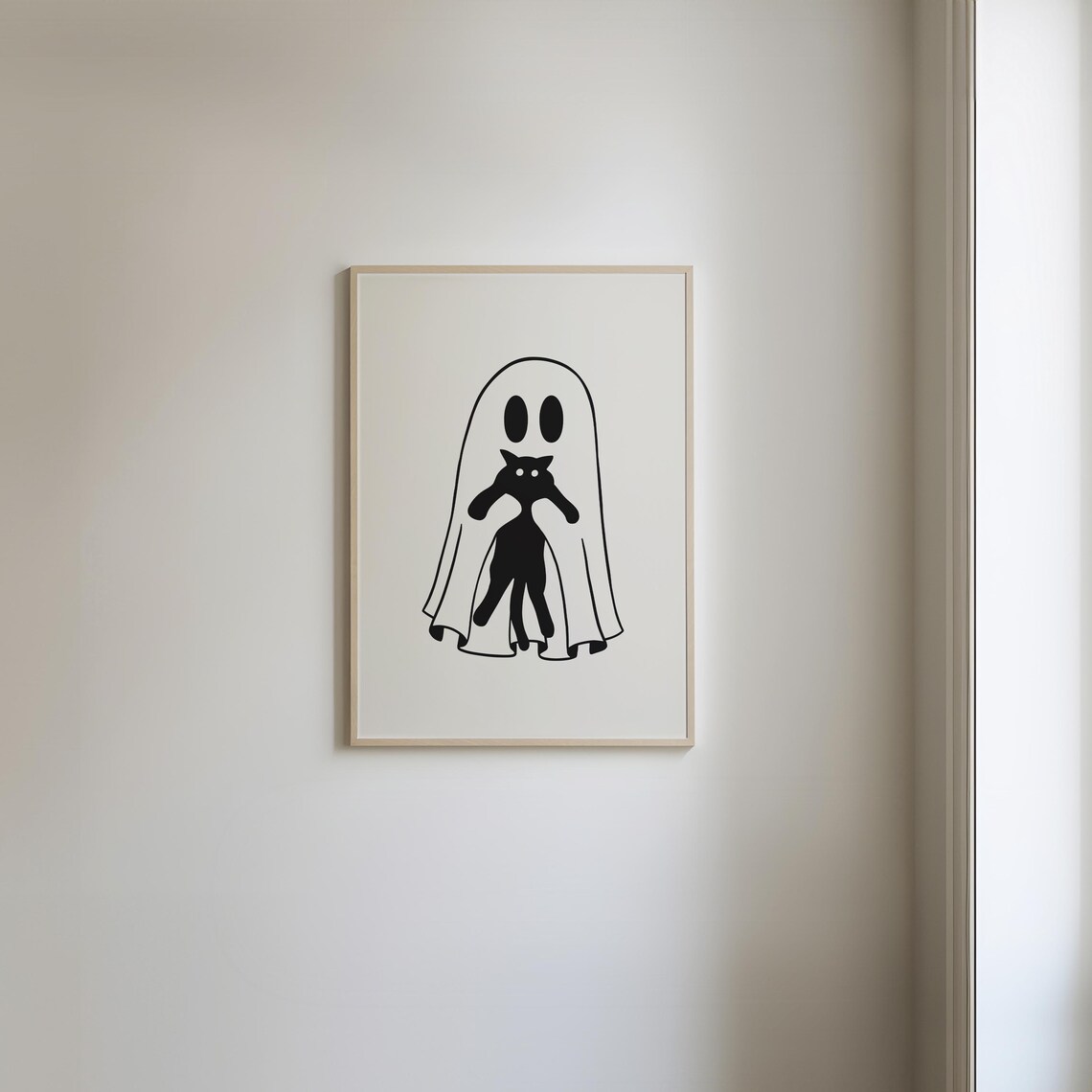 Ghost With Black Cat Halloween Prints Halloween Printables Cute Halloween Prints Ghost Cat Art Quirky Halloween Decor - Image 2