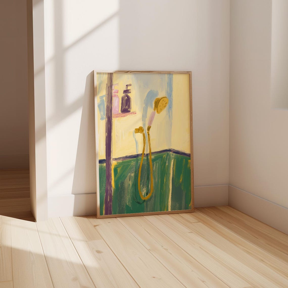 Abstract Yellow Green Shower Scene Modern Painterly Art Poster - Image 5