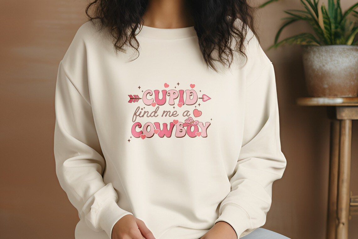 Cupid Find Me A Cowboy Print Trendy Valentines Day Art Western Valentine Png Retro Valentines Sublimation Valentines Cowgirl - Image 3
