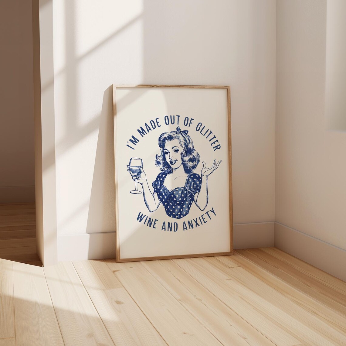 I'm Made Out Of Glitter Wine and Anxiety Retro Wine Woman Navy Poster - Image 5