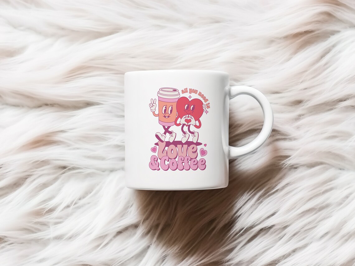 All You Need Is Love And Coffee Retro Cup Mascots Valentine Wall Art - Image 2