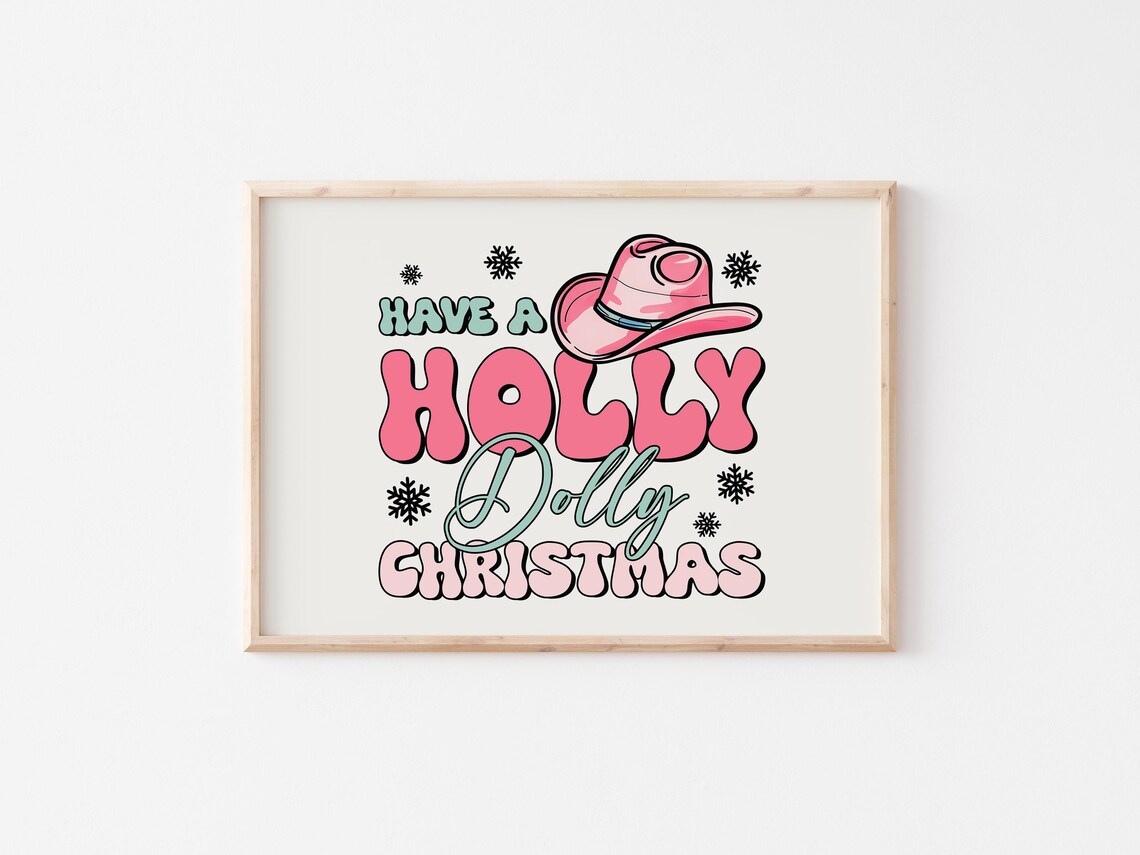 Holly Dolly Christmas Cowgirl Retro Art Print - Image 2