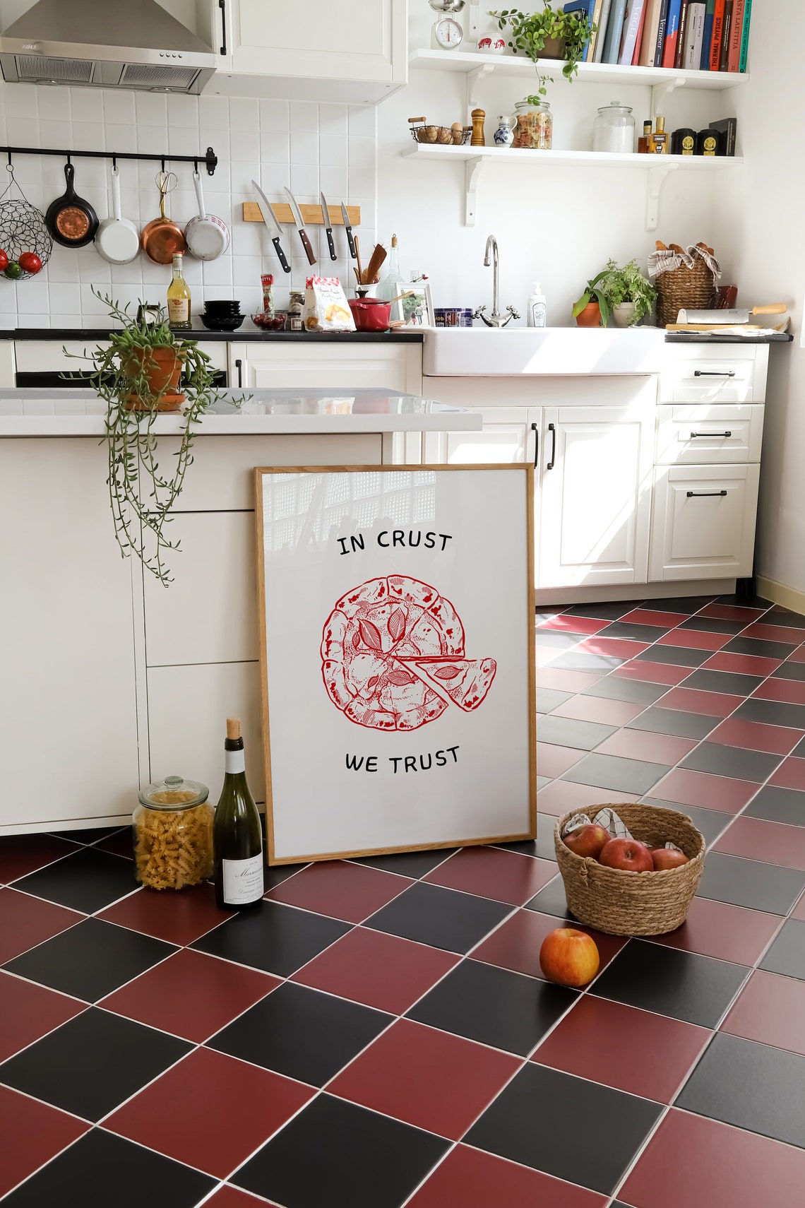 In Crust We Trust Funny Pizza Quote Poster with Red Illustration - Image 2