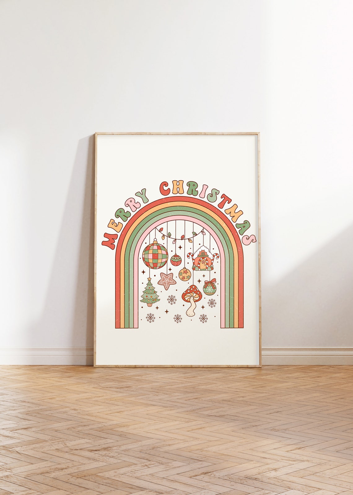 Groovy Merry Christmas Retro Rainbow Ornaments 70s Holiday Poster - Image 2