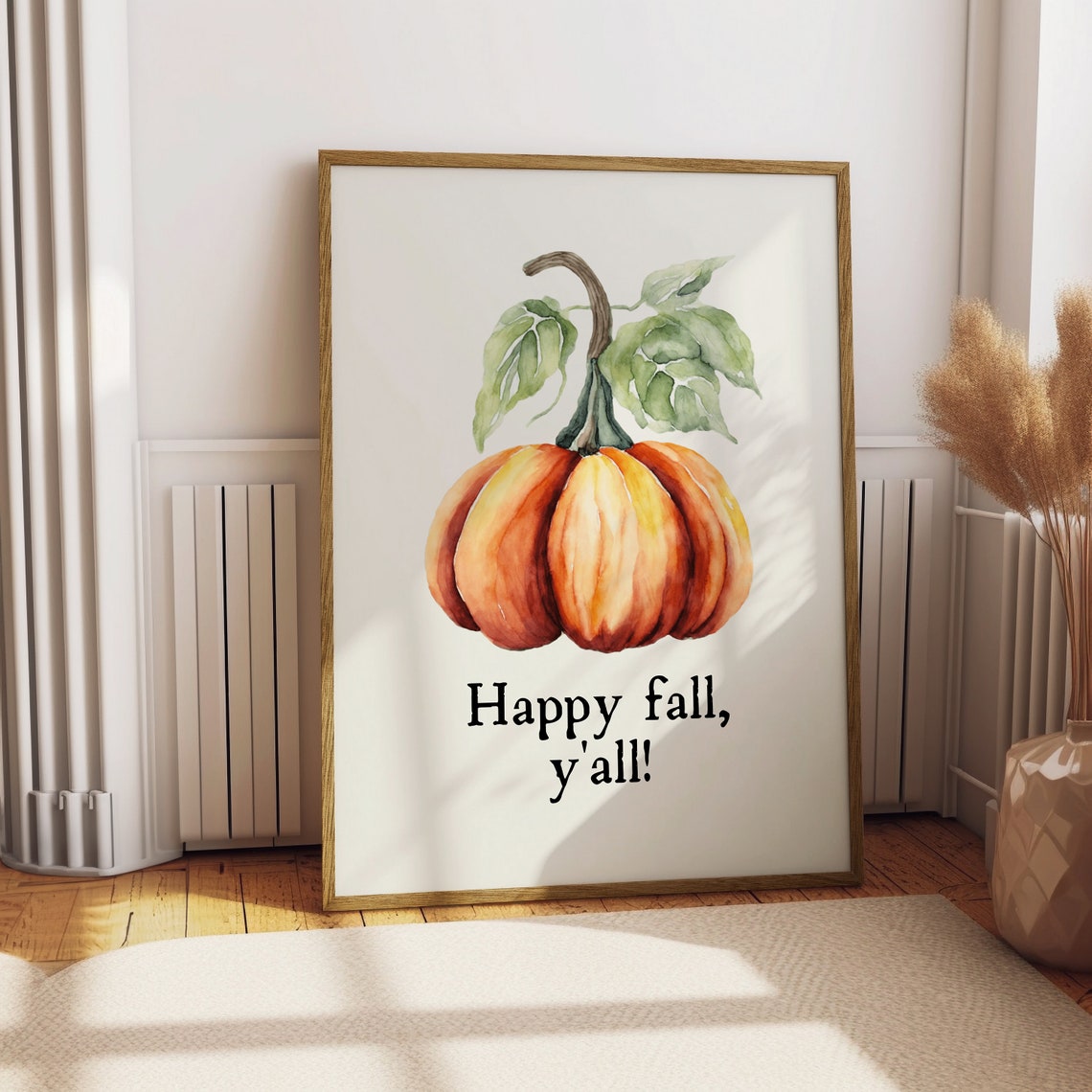 Happy Fall Y'all Watercolor Pumpkin Wall Poster for Cozy Autumn Decor - Image 2