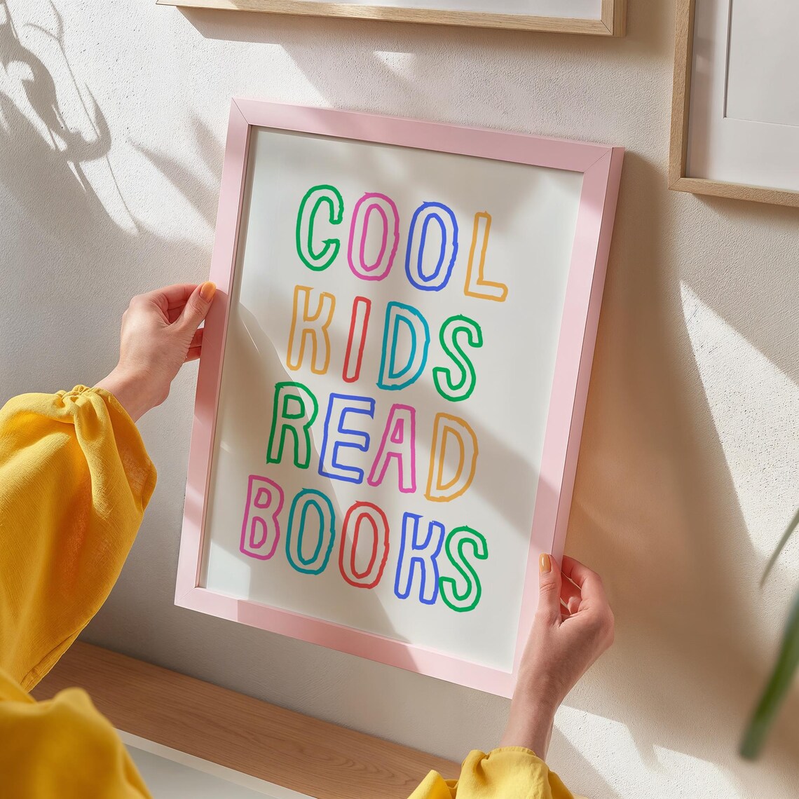 Cool Kids Read Books Rainbow Outline Lettering Playroom Poster - Image 5