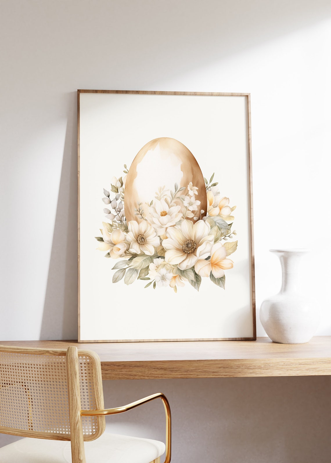 Golden Easter Egg With Cream Floral Wreath Neutral Rustic Poster - Image 2
