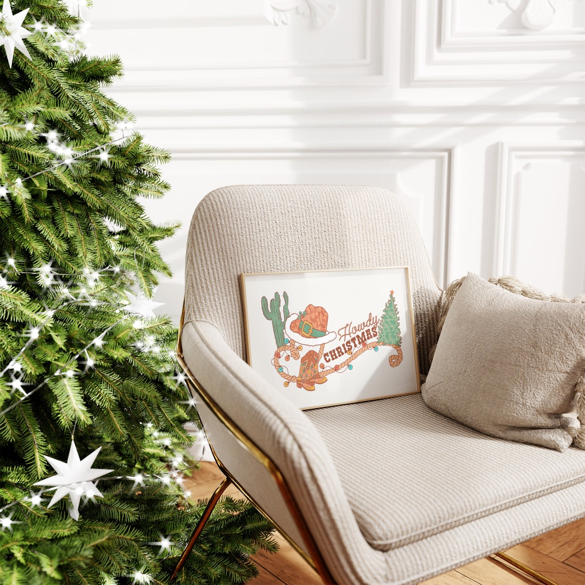 Howdy Christmas Cowboy Hat Lasso Boots Cactus Holiday Poster - Image 4
