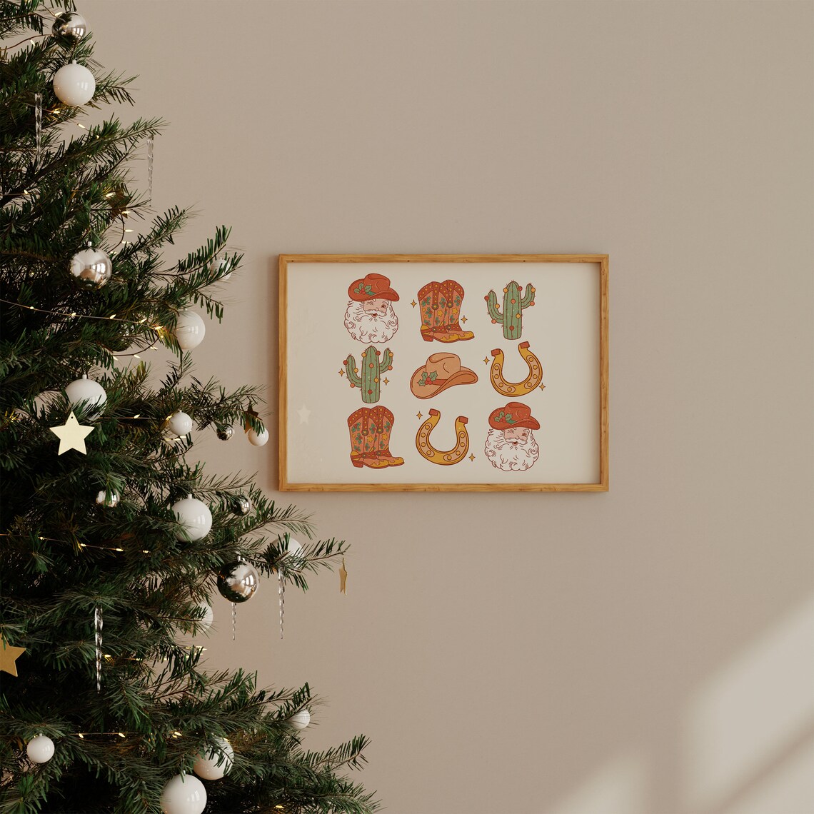 Western Cowboy Christmas Icons Santa Boots Cactus Holiday Poster - Image 2
