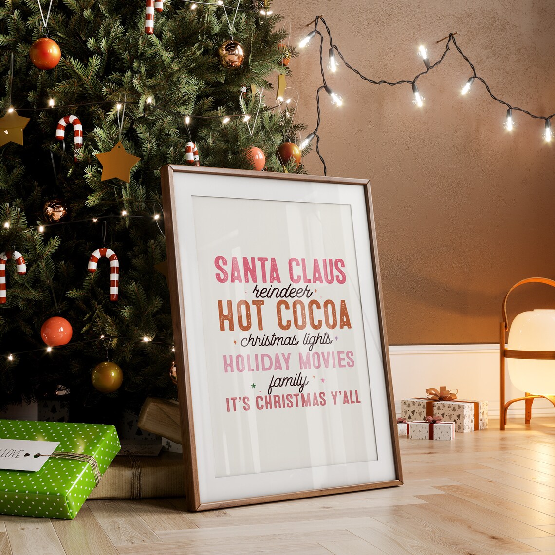 Santa Claus Reindeer Hot Cocoa Its Christmas Holiday Movies Christmas Lights Pastel Christmas Christmas Cozy Winter Decor - Image 2