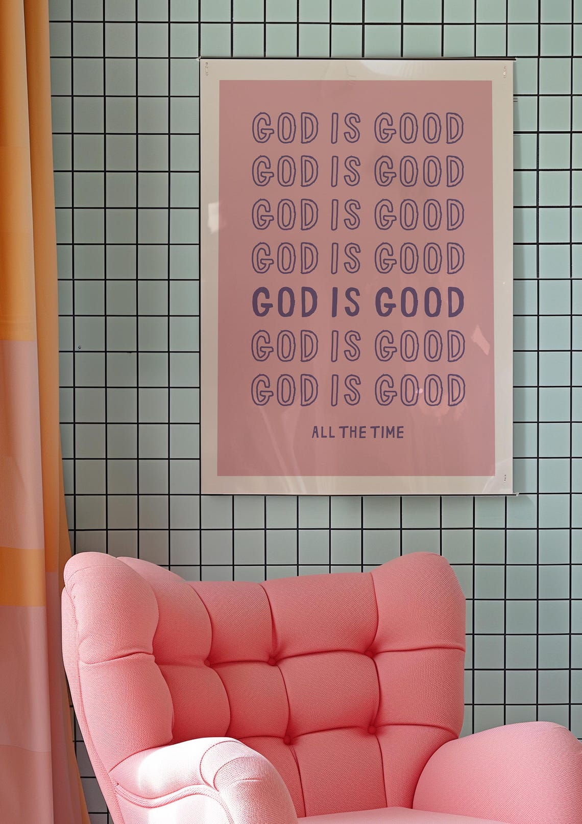 God Is Good All The Time Pink Christian Faith Typography Print - Image 2