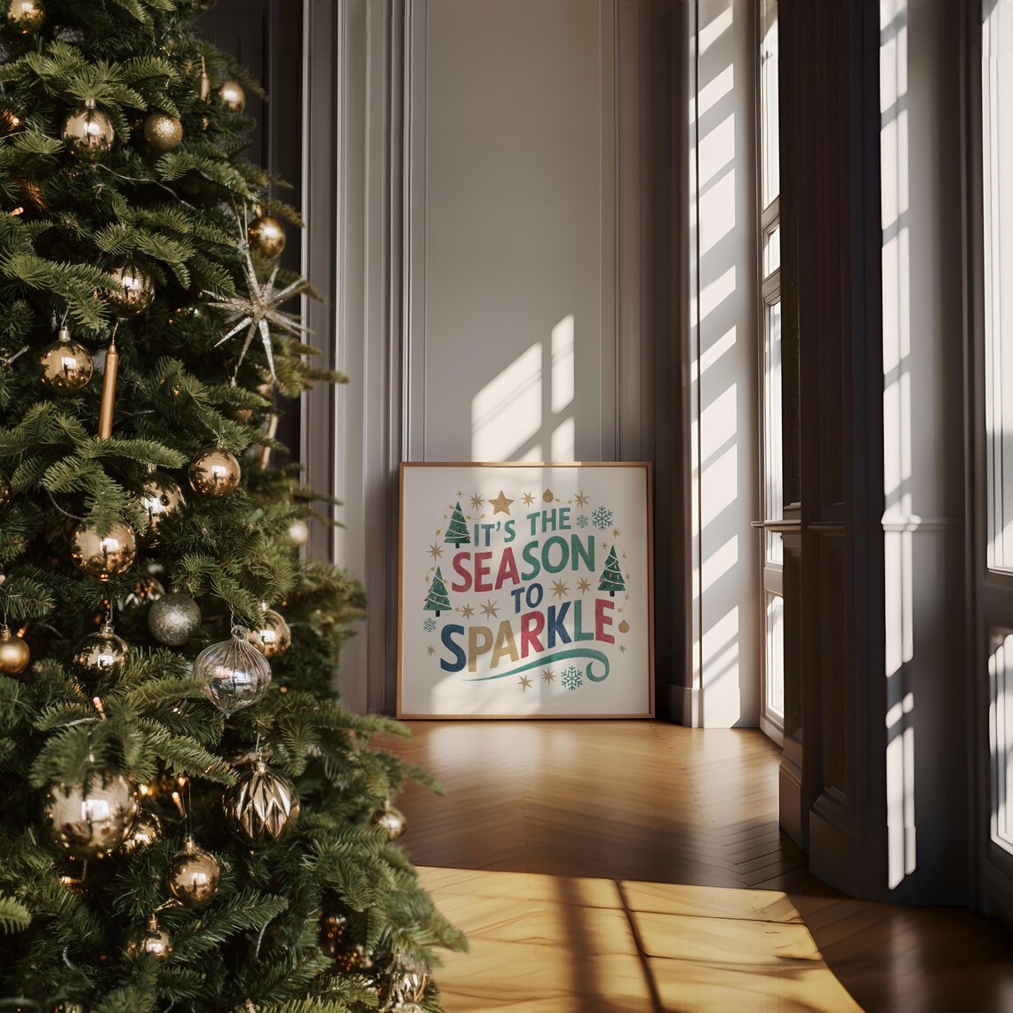It's the Season to Sparkle Colorful Retro Christmas Typography Poster - Image 3