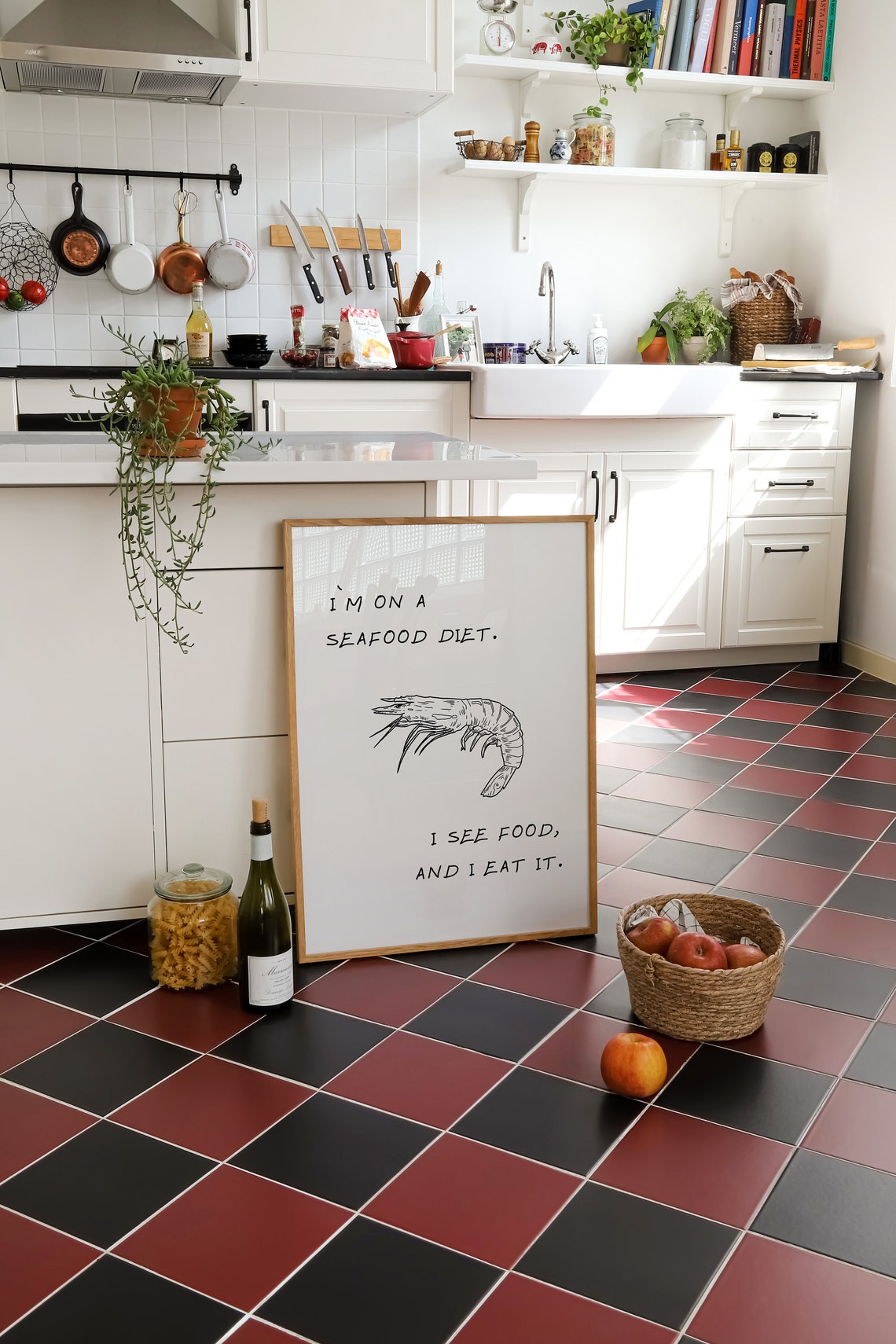 I'm On a Seafood Diet Funny Shrimp Line Art Kitchen Wall Poster - Image 3