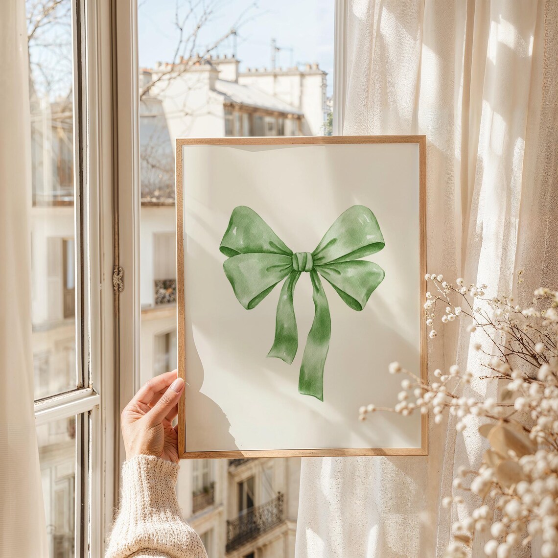 Sage Green Watercolor Bow Classic Ribbon Coquette Room Decor Print - Image 5