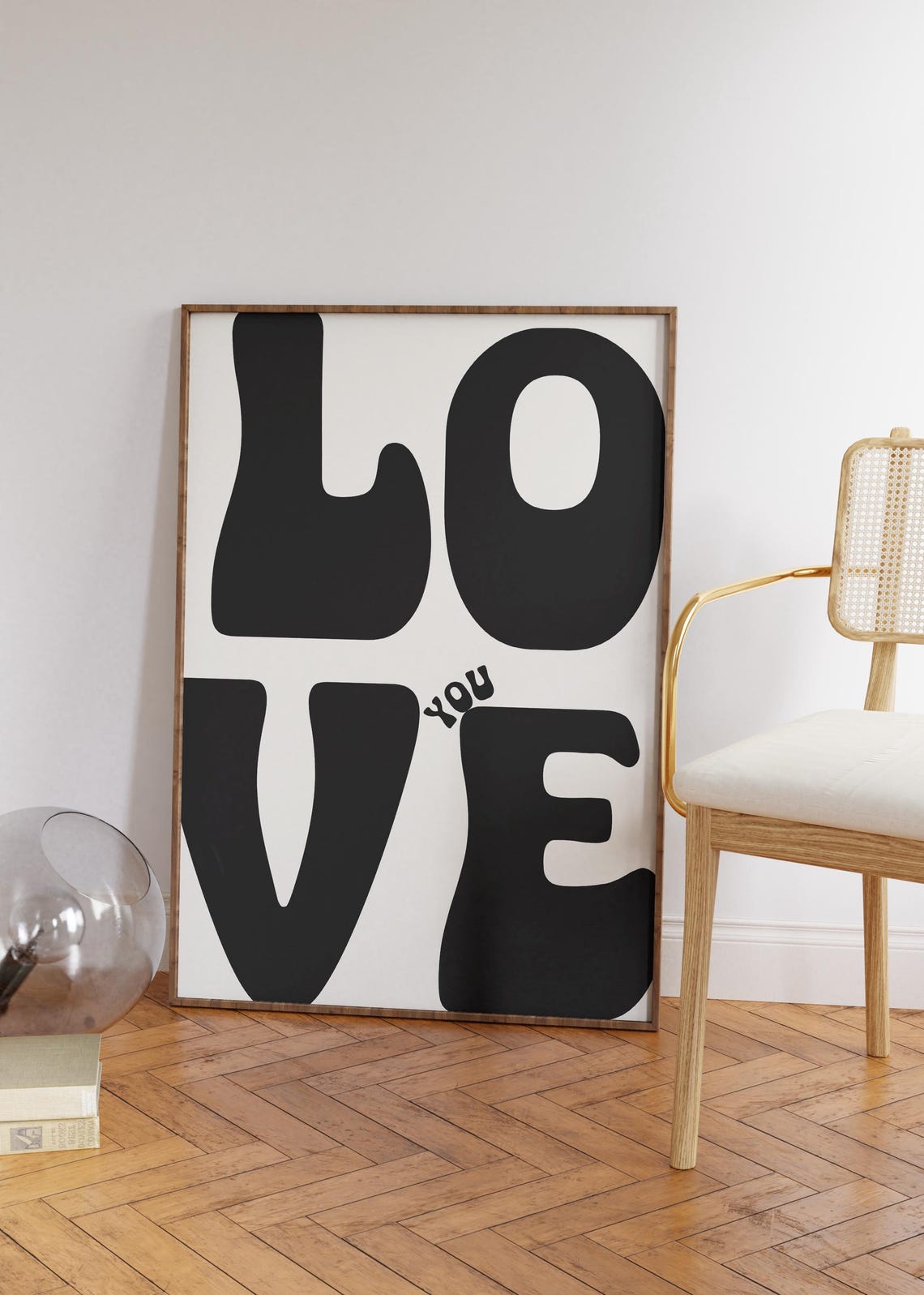 Love You Black Retro Typography Bedroom Above Bed Statement Poster - Image 3