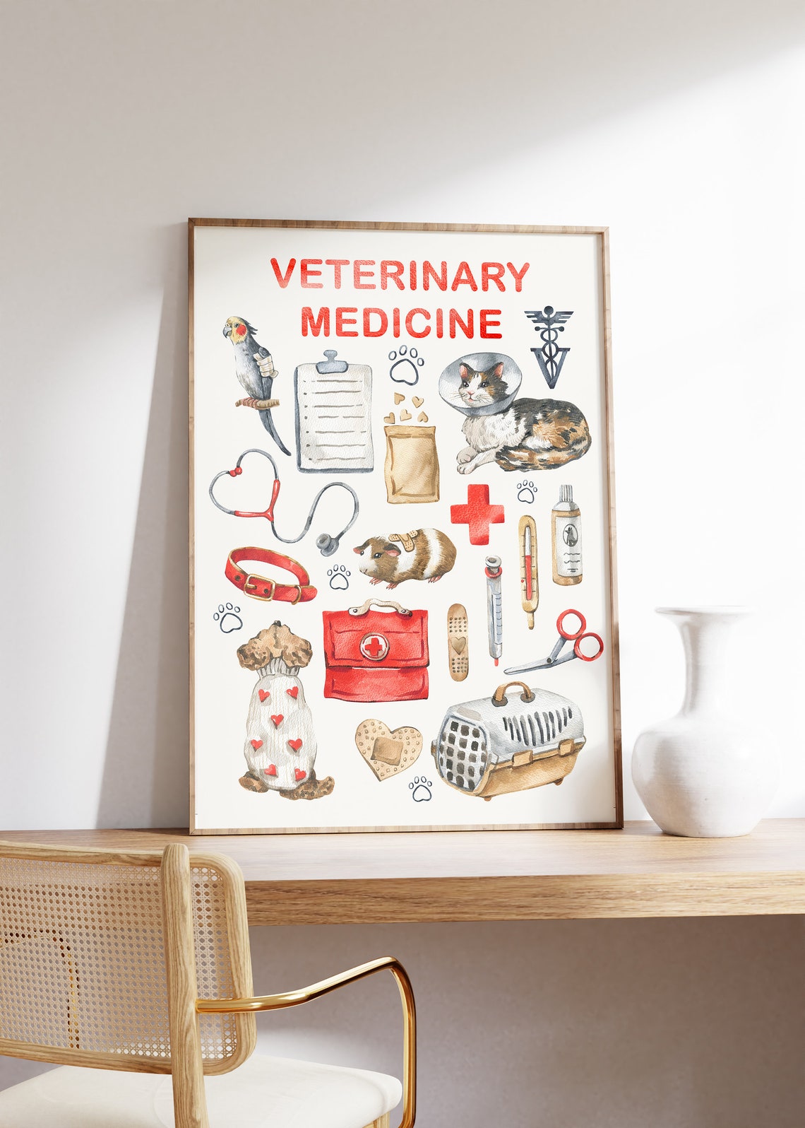 Veterinary Medicine Watercolor Animal Clinic Collage Art Poster - Image 5