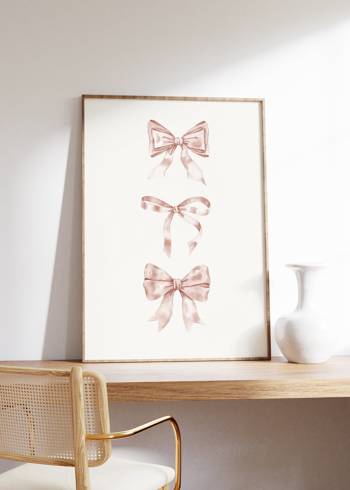 Blush Pink Watercolor Bows Balletcore Ribbon Trio Decor Poster - Image 3