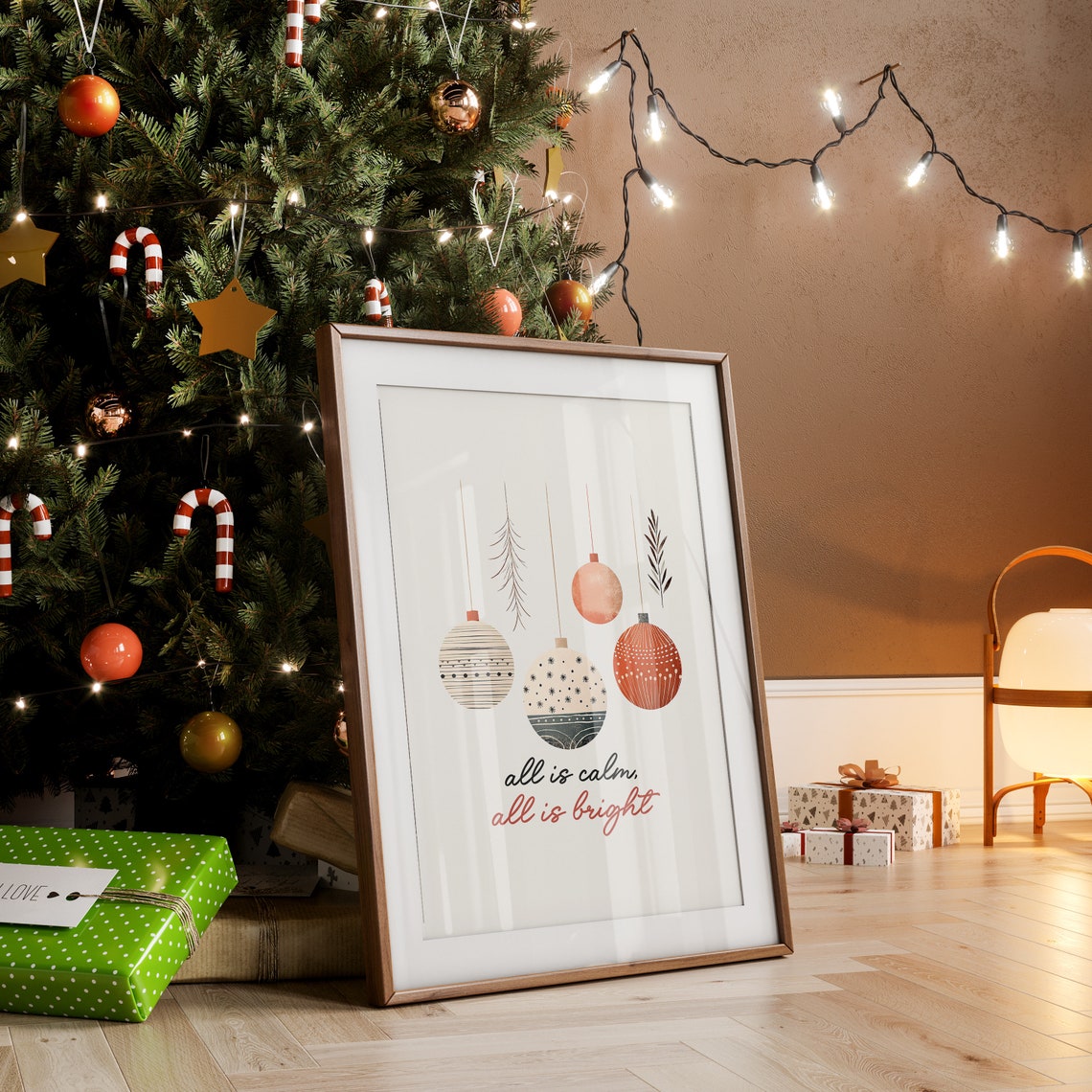All Is Calm All Is Bright Hanging Boho Baubles Holiday Art Poster - Image 2