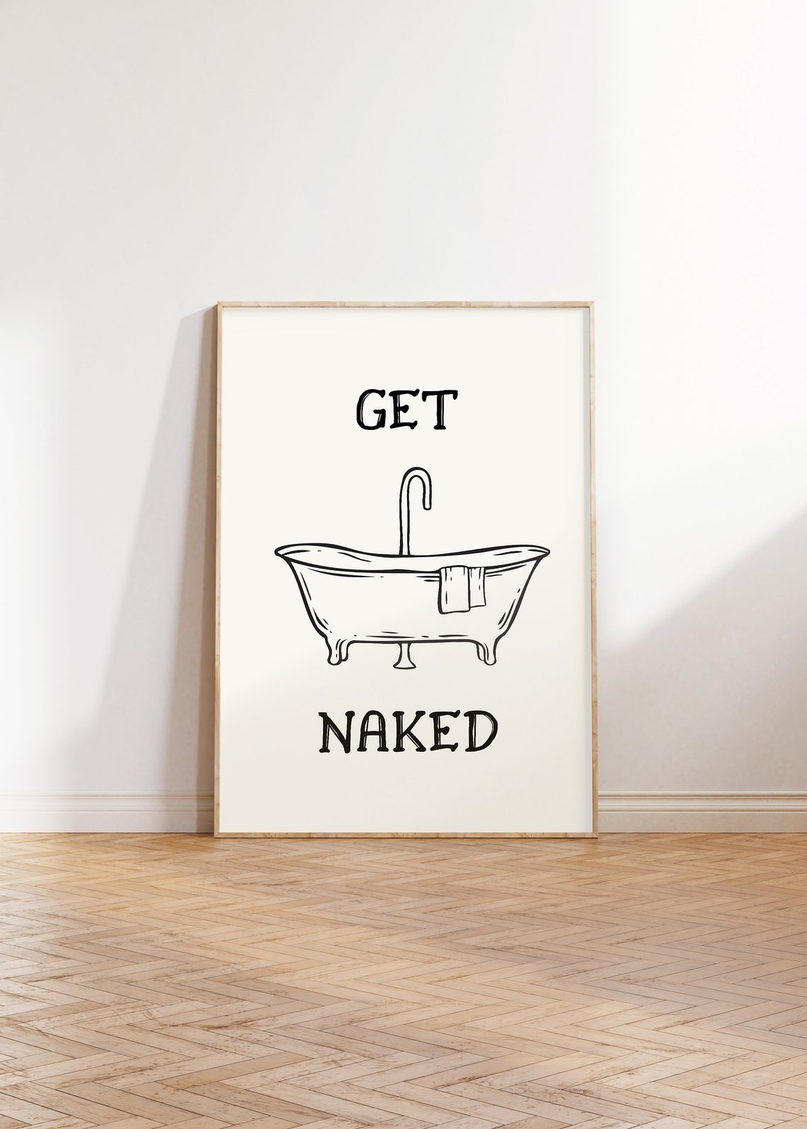 Get Naked Clawfoot Bathtub Line Drawing Funny Bathroom Poster - Image 5