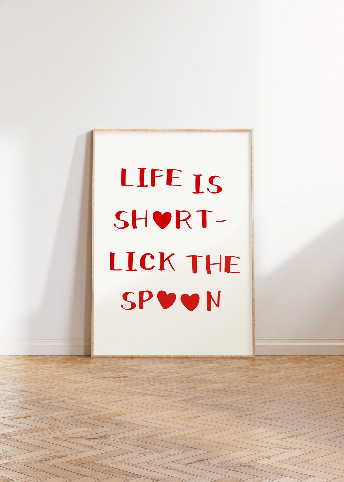 Life Is Short Lick the Spoon Funny Kitchen Quote Poster in Red - Image 3