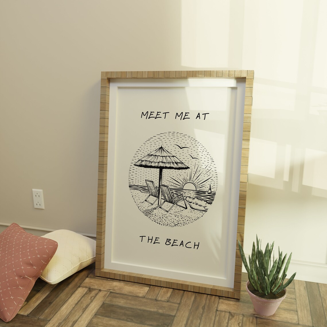 Meet Me At The Beach Vintage Line Art Beach Scene Quote Poster - Image 4