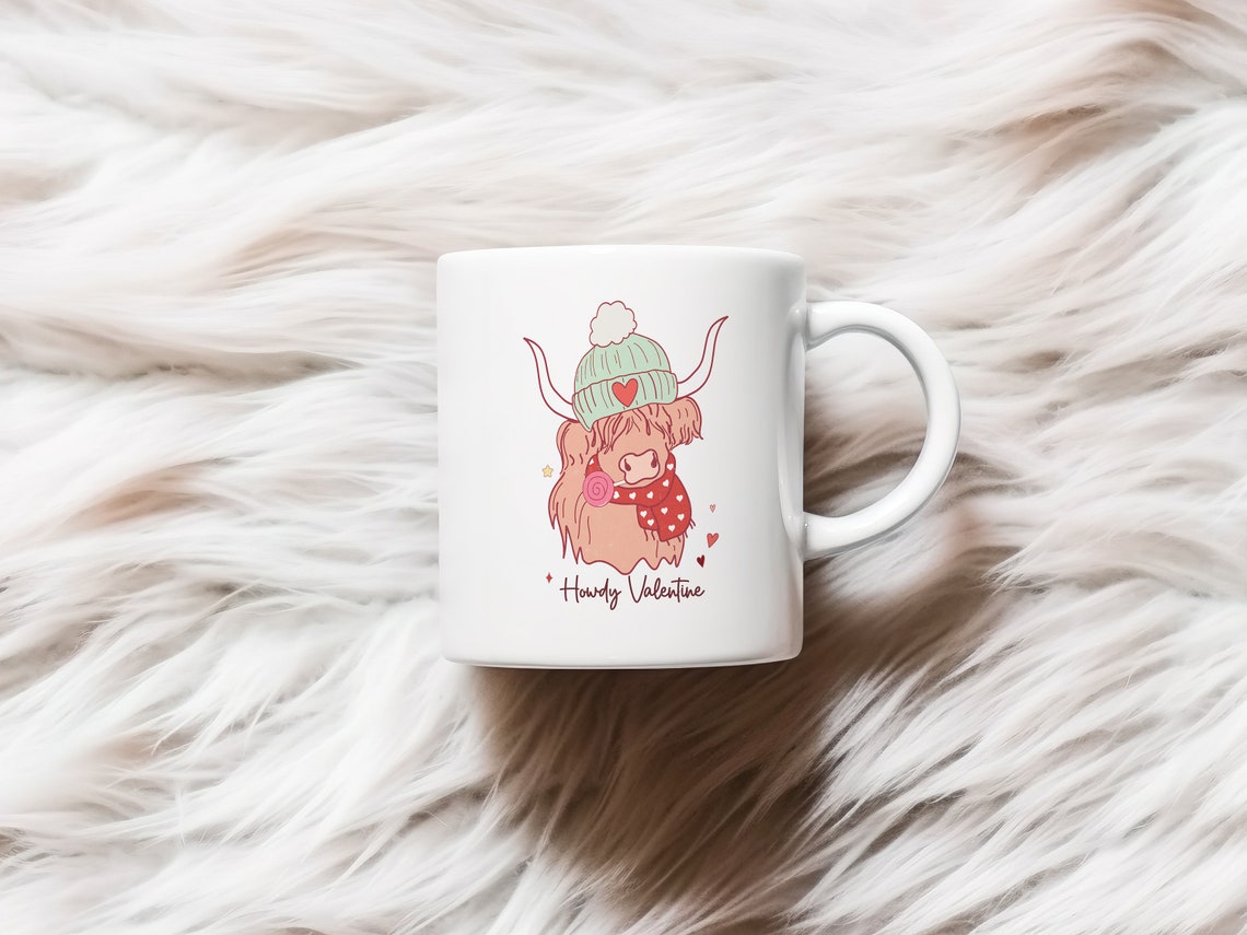 Cute Love Highland Cow Print Trendy Valentines Day Art Western Valentine Png Retro Valentines Sublimation Howdy Valentine Png - Image 2