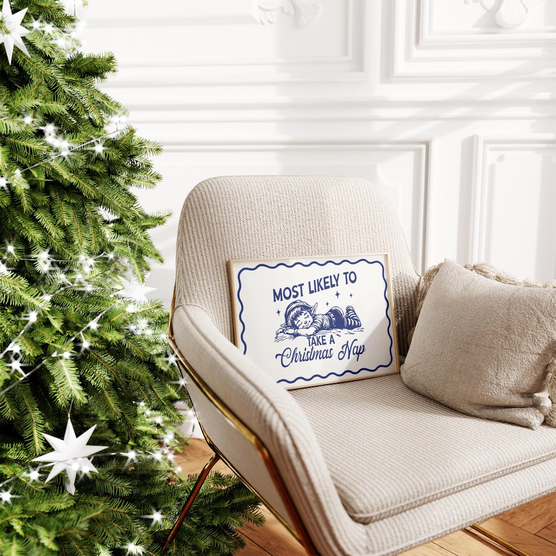 Most Likely To Take A Christmas Nap Sleeping Retro Elf Poster - Image 3