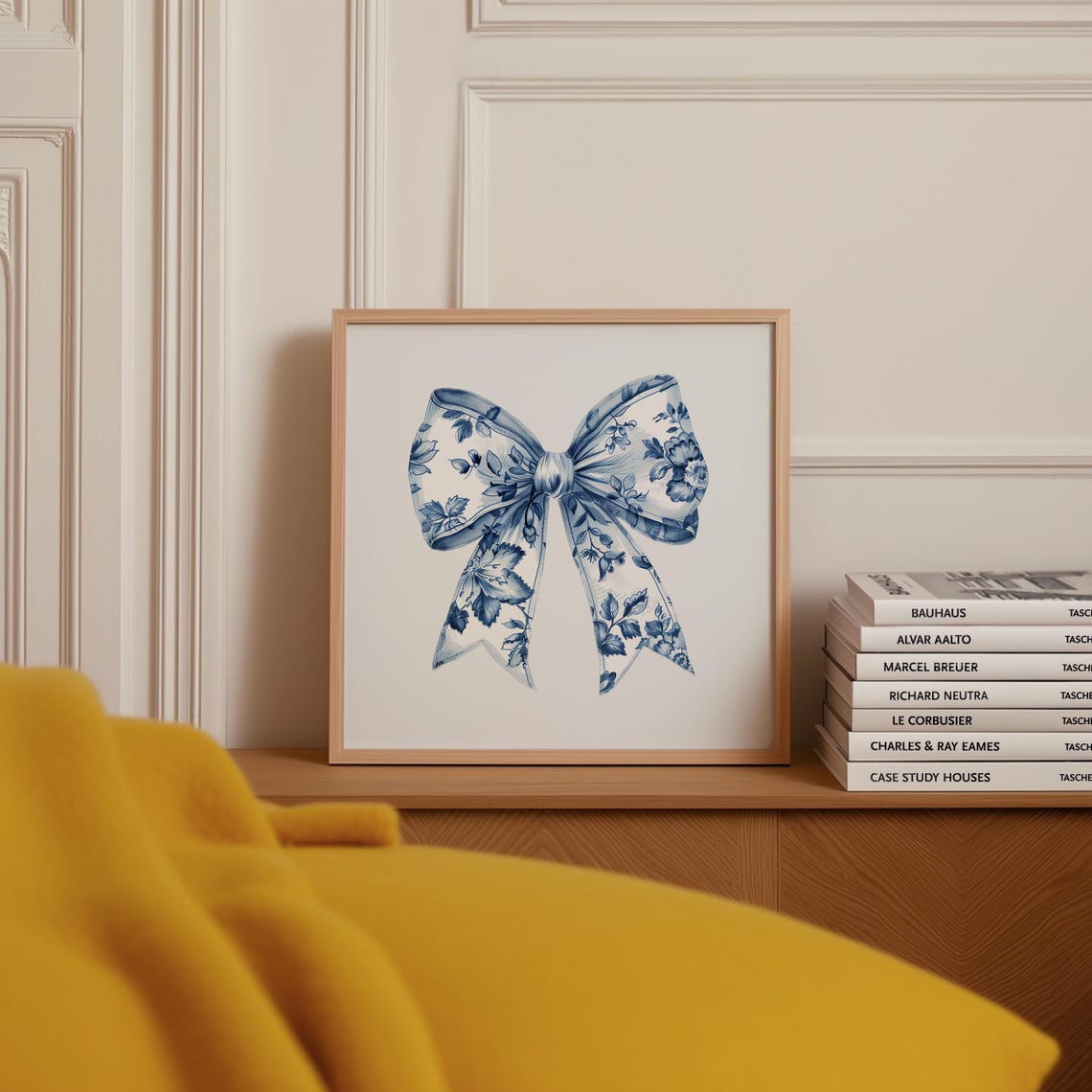 Blue Porcelain Floral Bow Balletcore Coquette Nursery Wall Poster - Image 2