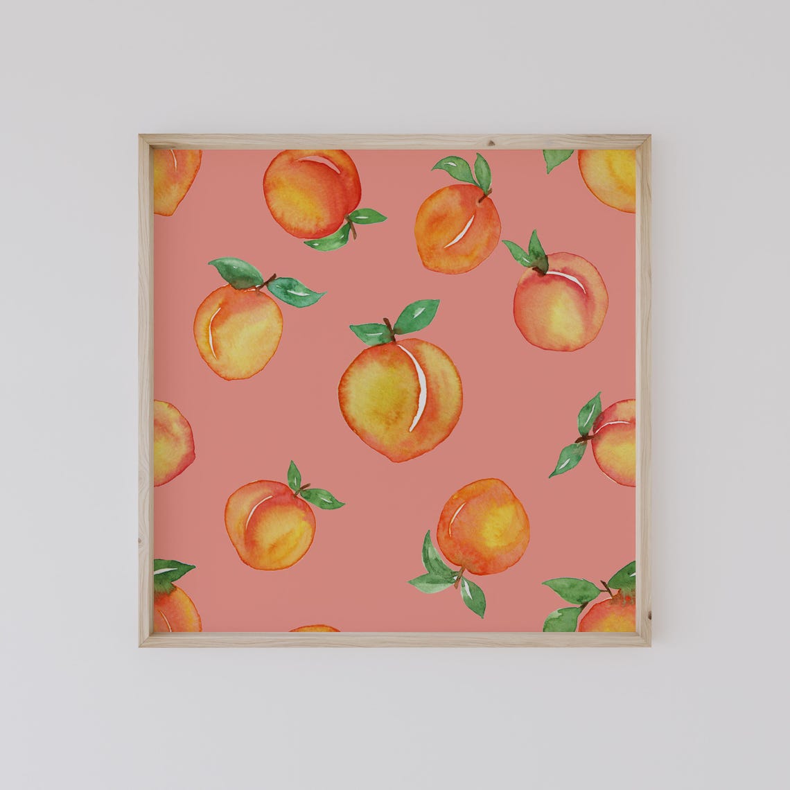 Watercolor Peaches Pattern Pink Girly Fruit Summer Kitchen Poster - Image 2