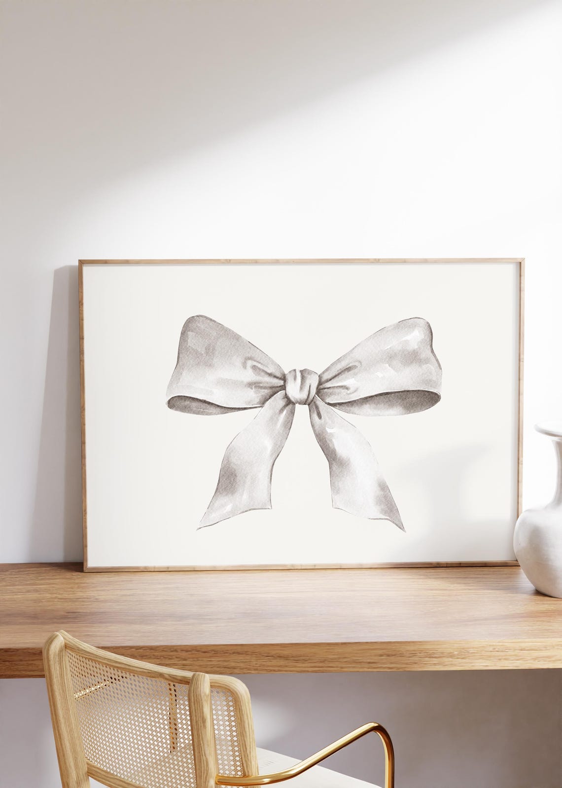 White Satin Ribbon Bow Watercolor Balletcore Room Decor Poster - Image 4