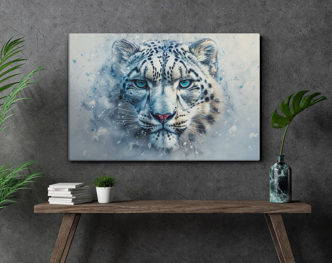 Snow Leopard Wall Print, Winter Wildlife Decor - Image 5