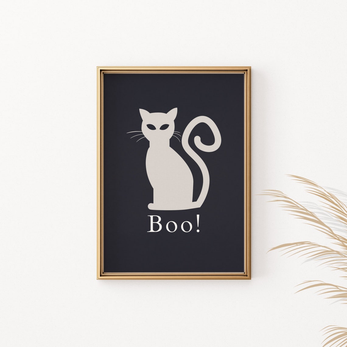 Halloween Boo White Cat Poster Spooky Black Background Wall Decor - Image 2