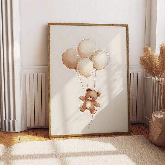 Cute Teddy Bear Balloon Wall Art Nursery Decor Baby Room Poster Kids Room Wall Print Unframed Poster Baby Shower Gift Childrens Art