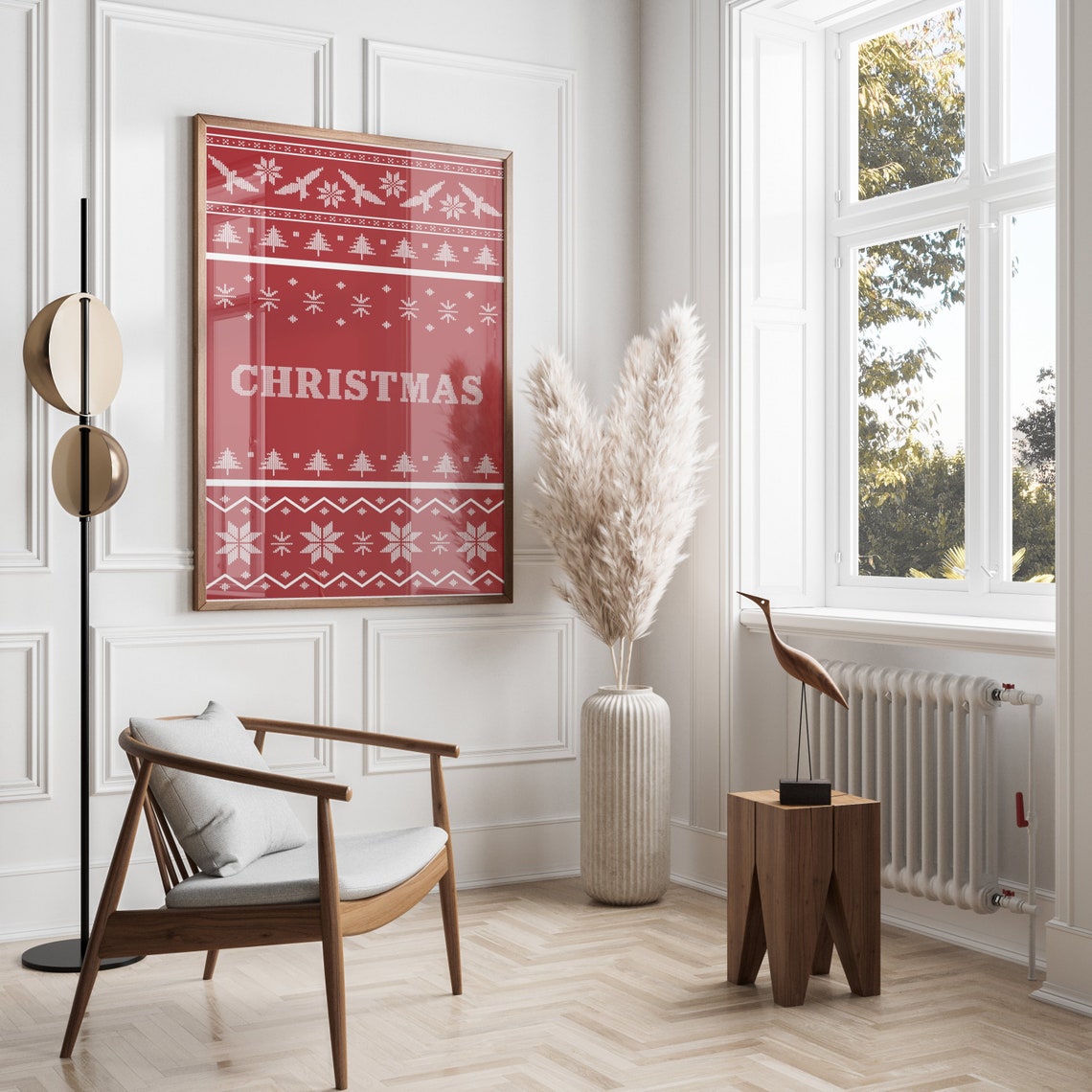 Christmas Knit Sweater Pattern Poster Red Nordic Ugly Sweater Design - Image 2