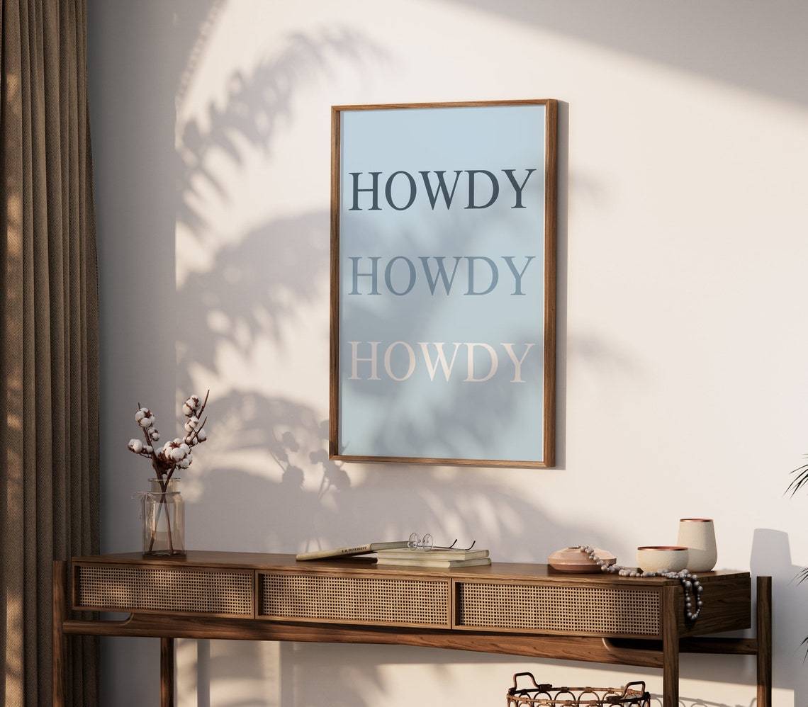 Howdy Typography Art Blue Stacked Text Western Word Wall Decor Poster - Image 2