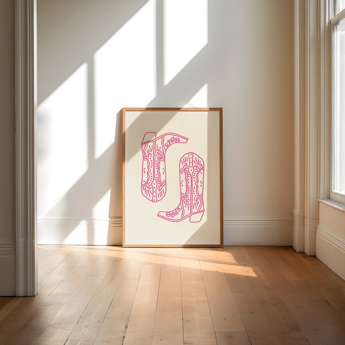 Pink Cowboy Boots Minimalist Western Art Print - Image 2