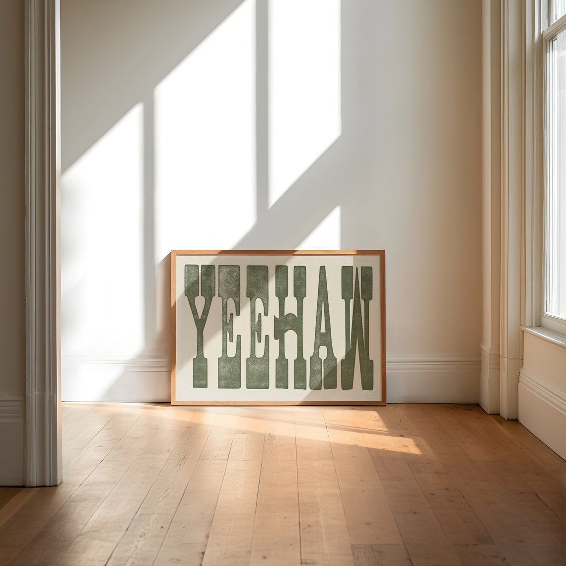 Yeehaw Olive Green Distressed Vintage Western Typography Poster - Image 2