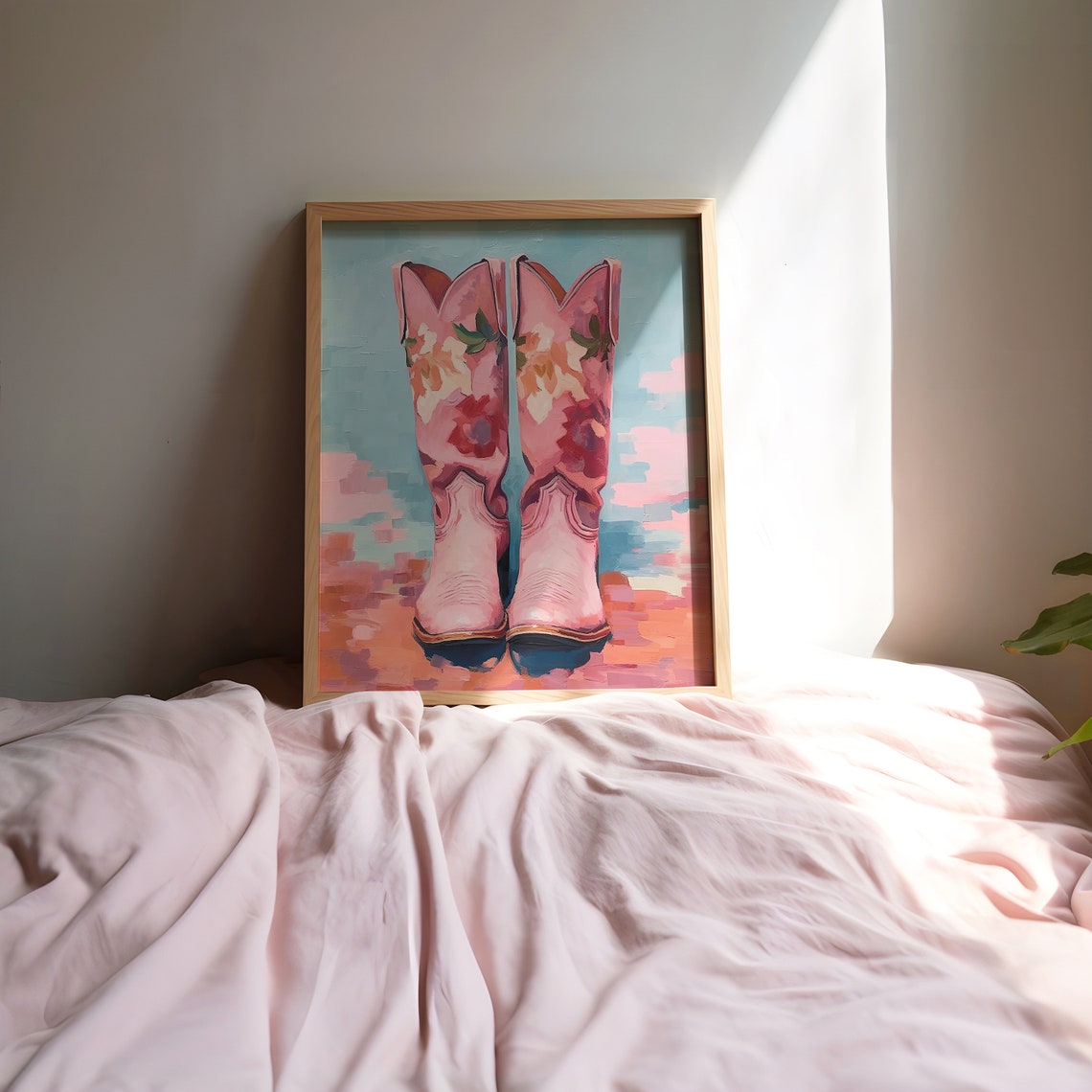Pink Floral Cowboy Boots Coastal Western Painting Decor Poster - Image 4