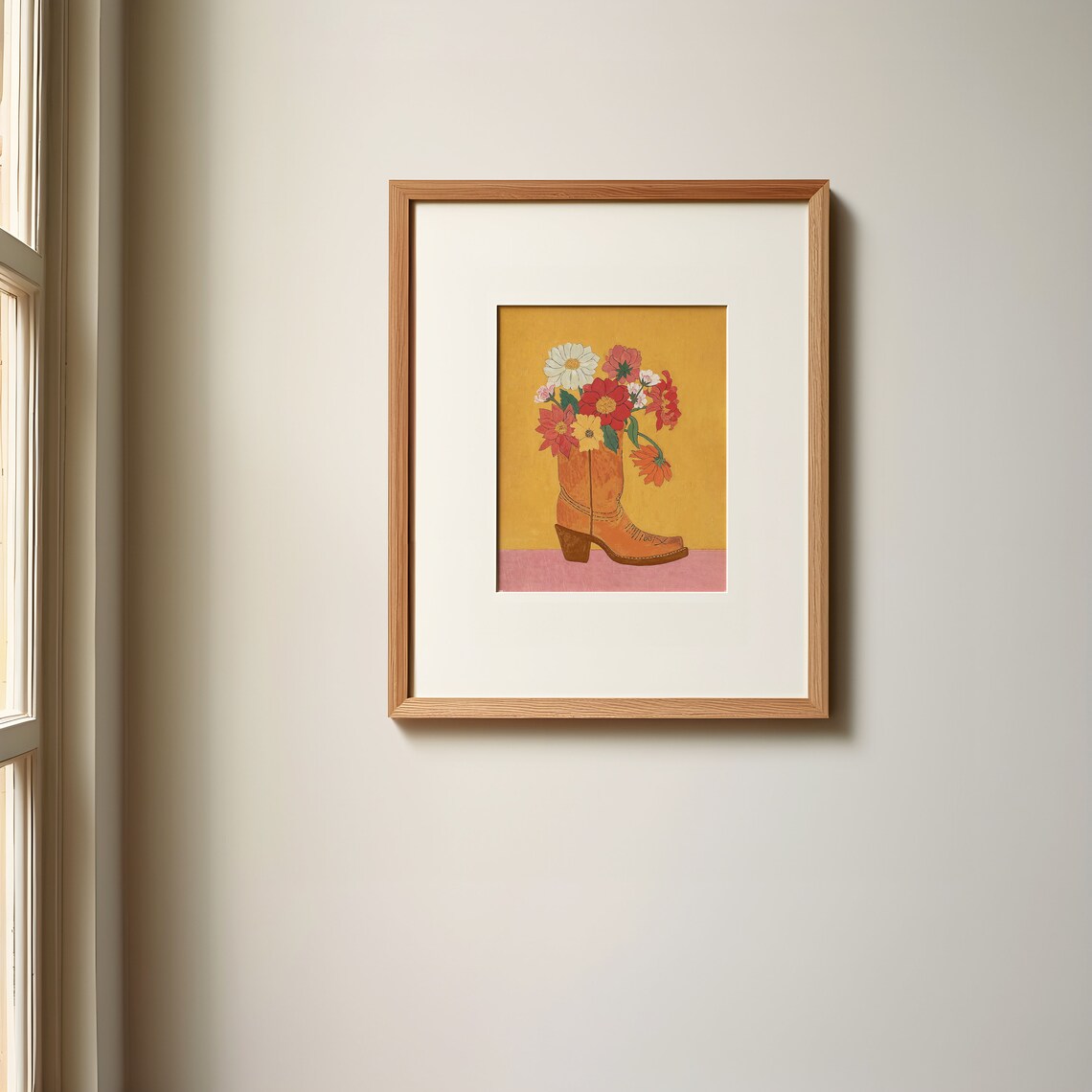Cowgirl Boot Wildflowers Mustard Western Boho Floral Art Poster - Image 4