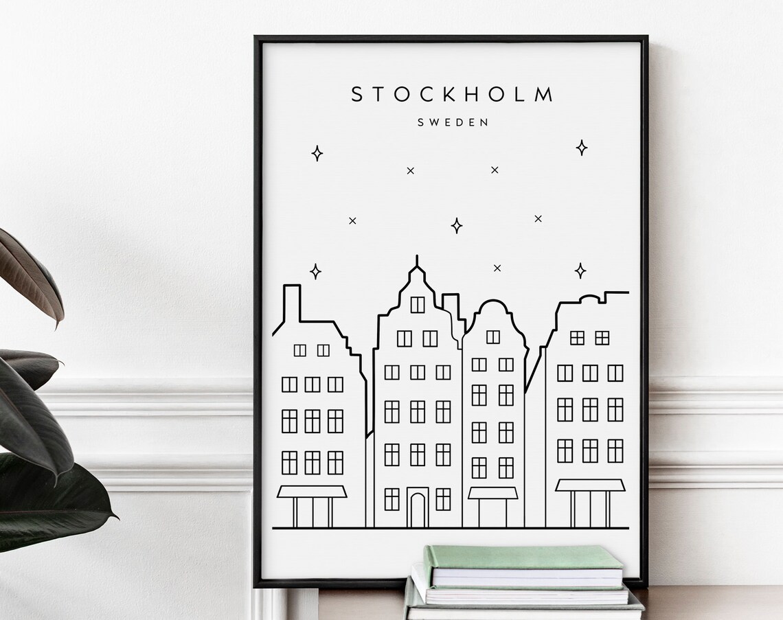 Stockholm Travel Poster, Swedish Scandi Minimalist Art Print