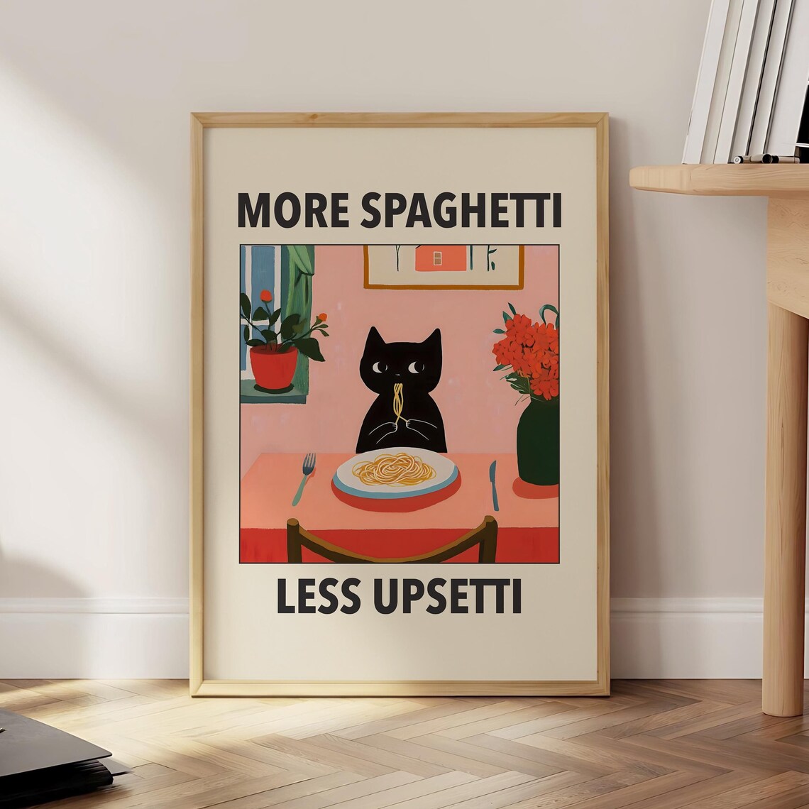 More Spaghetti, Less Upsetti Cat Kitchen Poster