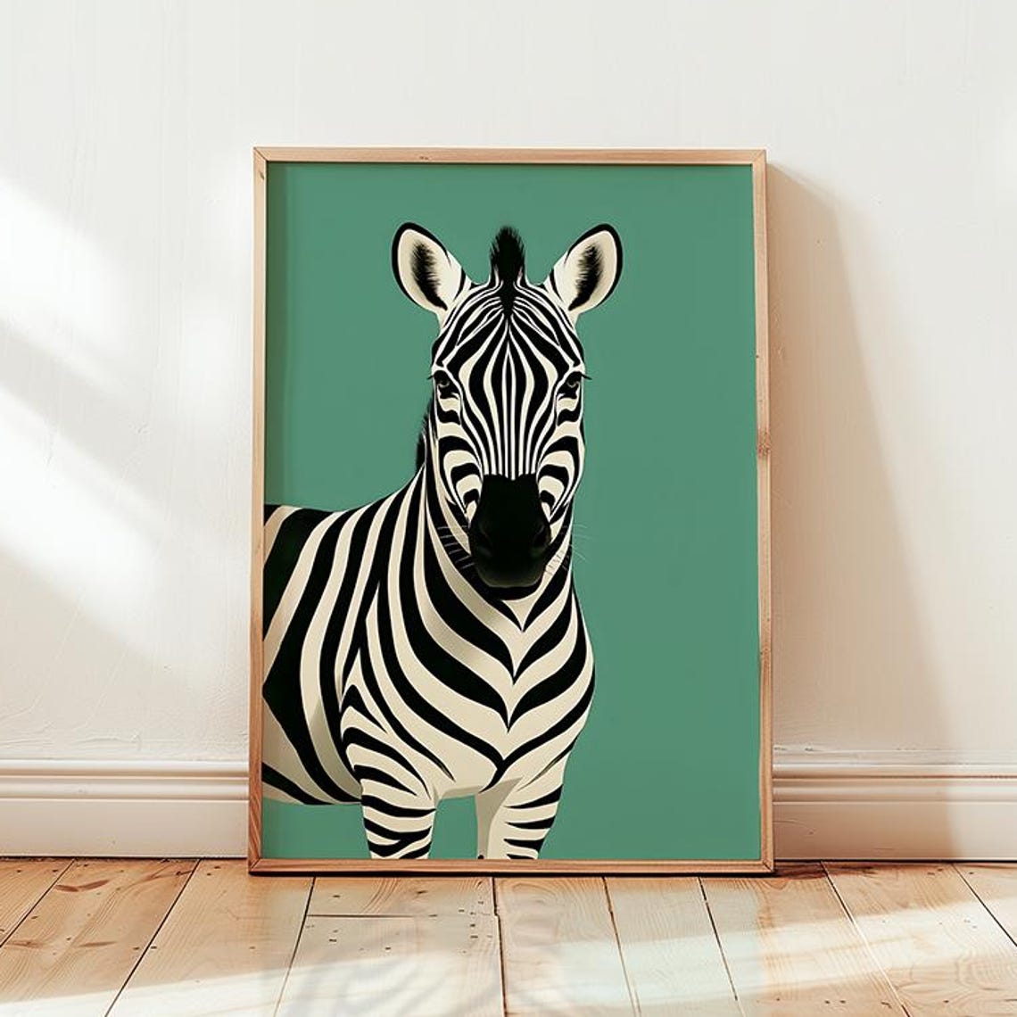 Zebra Portrait Illustration on Sage Green Background Art Poster