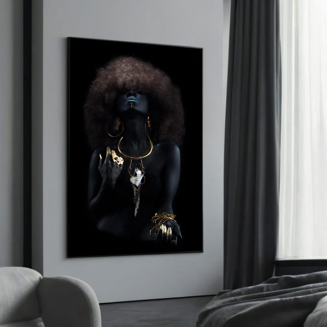 Mysterious Ethnic Woman With Gold Jewelry, Modern Portrait