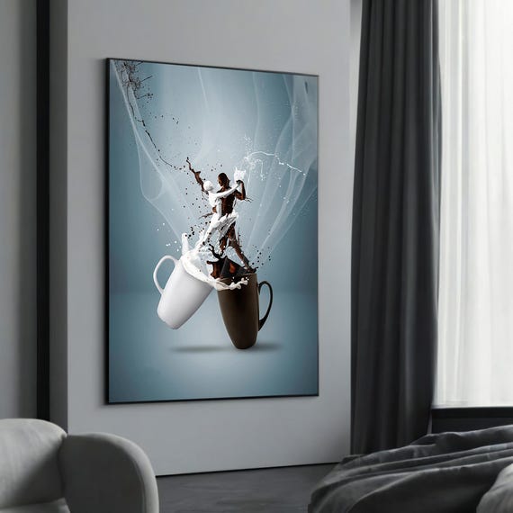 Dancing Splash Coffee Art Print Modern Abstract Canvas For Kitchen Unique Liquid Perfect Lover Gift