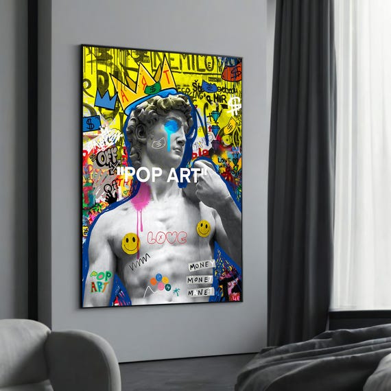 Pop Art David Graffiti Canvas Painting A Bold And Vibrant Fusion Of Classical Sculpture Street For Contemporary Decor Lovers