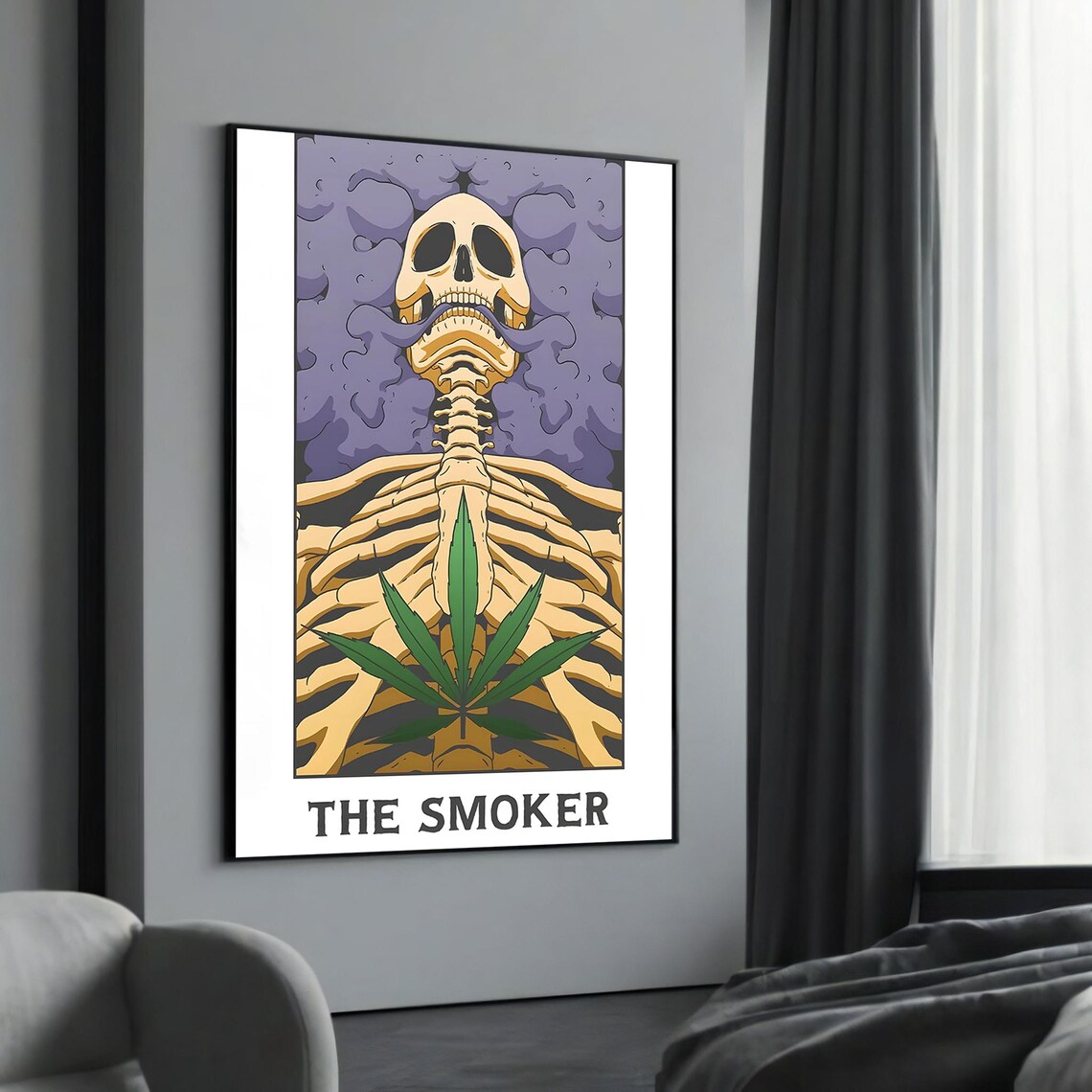 The Smoker Skeleton Cannabis Leaf Vintage Tarot Style Art Poster