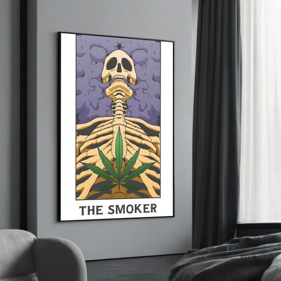 The Smoker Skeleton Cannabis Leaf Vintage Tarot Style Art Poster
