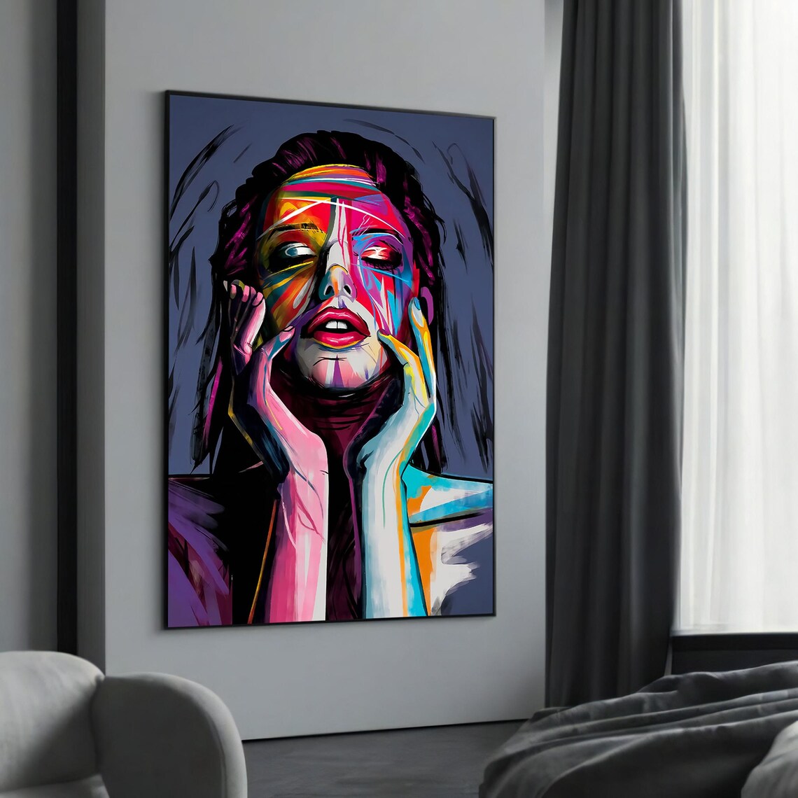 Colorful Abstract Woman Portrait Rainbow Face Paint Art Poster