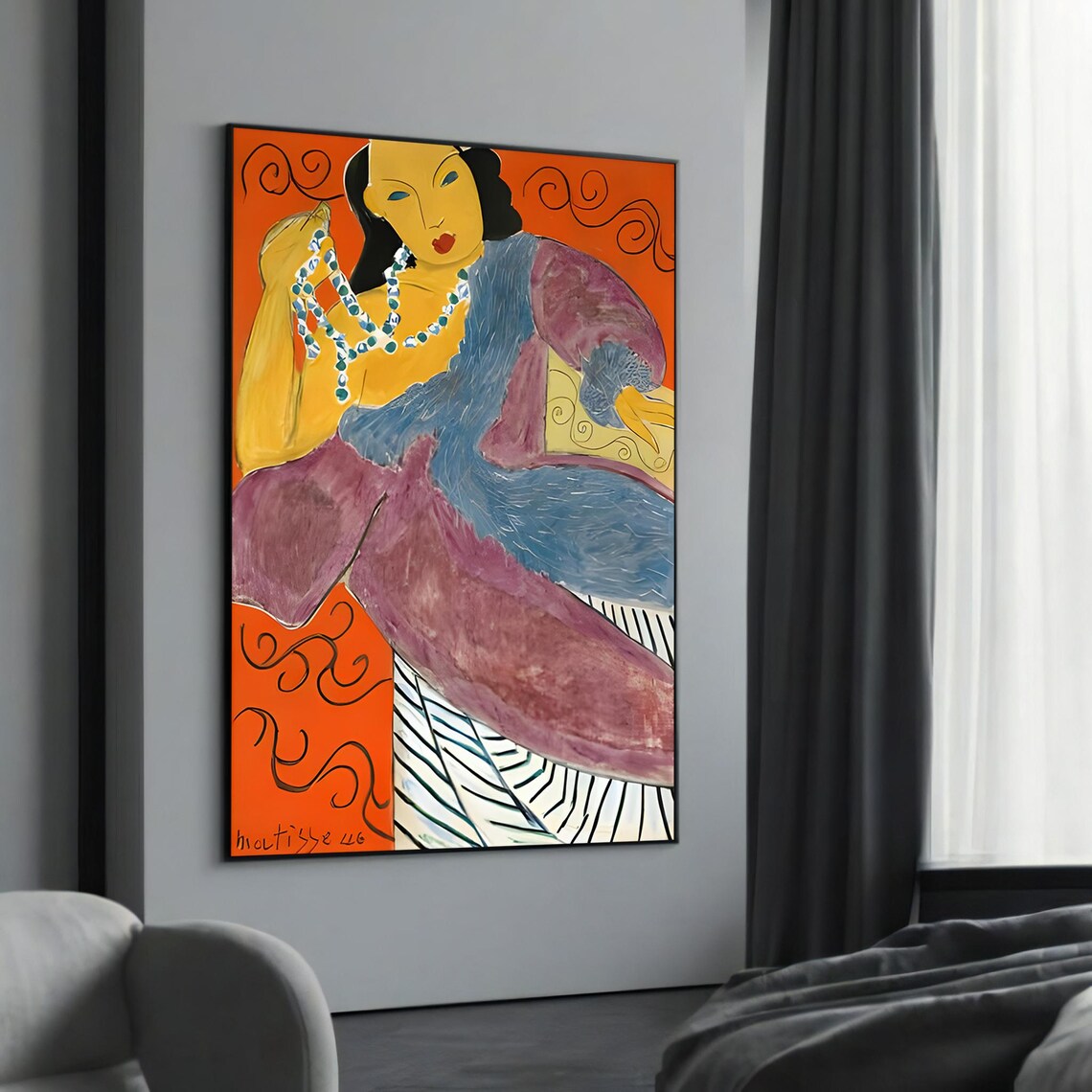 Henri Matisse Odalisque With Blue Scarf Vibrant 1946 Style Portrait Poster